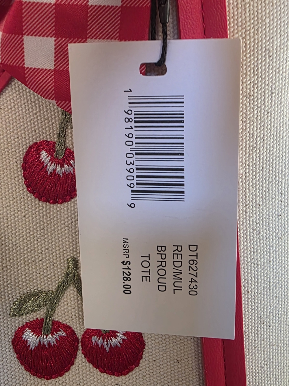 Steve Madden (The Viral Bag) Cream Canvas Cherry Tote with Red Trim NWT - Picture 3 of 3